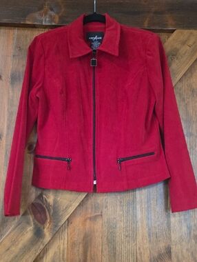 Red Faux Suede Full Zip Front Jacket Petite Size 6